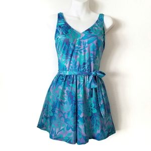 Vtg Maxin of Hollywood One Piece Modest Swimsuit Teal Purple